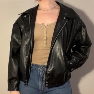 Chic oversized leather jacket
